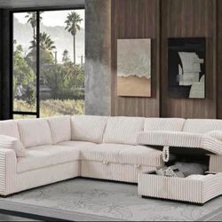 Corduroy Sectional Sleeper Pull Out Bed With Storage 