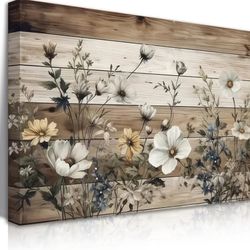 Vintage Floral Wall Art Rustic  Canvas 24x36