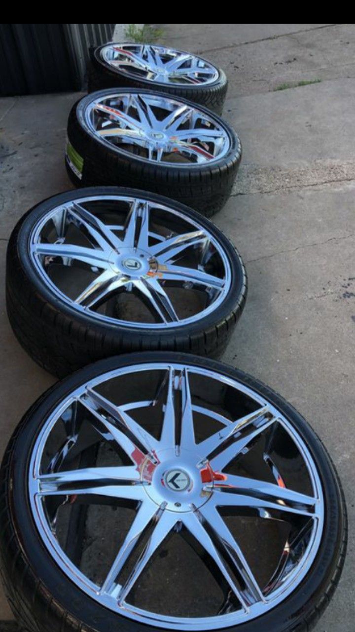 26 INCH RIMS AND TIRES LIKE NEW. 305/35 95% GOOD 6 LUG CHEVY FORD GMC LINCOLN DODGE CADILLAC NISSAN