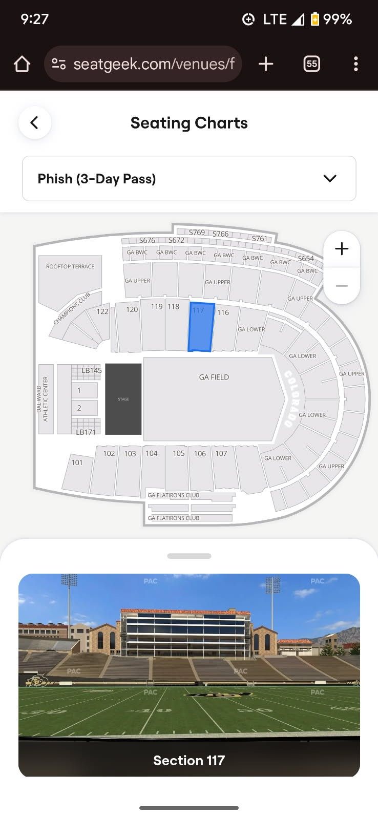 July 3-5, Phish At Folsom Field, Boulder CO, 3 Day Pass, Reserved Seating
