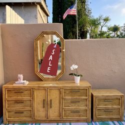 Dresser mirror nightstand bedroom set faux bamboo vintage mcm mid century modern tiki tropical retro