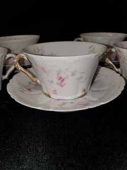 Theodore Haviland Limoges France Pink Roses Cup and Saucer Set of 3 Cottage Chic