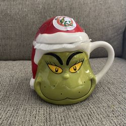65th Anniversary Christmas Grinch Mug With Santa Hat Lid