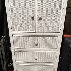 Vintage Wicker Cabinet Chest Drawers White