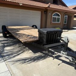 Car tow Flat Trailer 14 ft long 7 feet wide in between fenders with NEW Pink and NEW LED Lights