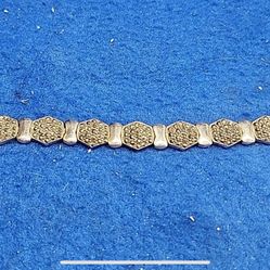 Vintage Sterling Silver Art Deco Style Marcasite Chain Link Bracelet 7.5" 30.2g