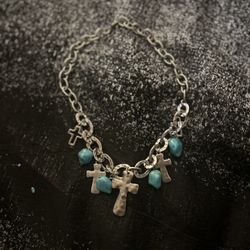 Silver & Turquoise Cross Necklace 