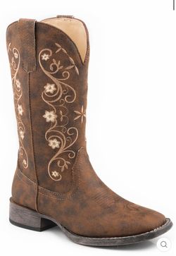 Brown Western Cowboy Boot with Floral Embroidery