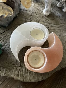 Selenite Yin-Yang Tealight Candle Set