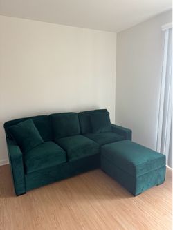 Green Velvet Sleeper Sofa + Ottoman — $700 (set)