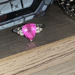10k White Gold Ring with Pink Pendant 💍 