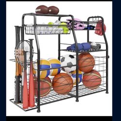 Garage Sports Equipment Organizer - Ball Storage Rack with Elastic Rope