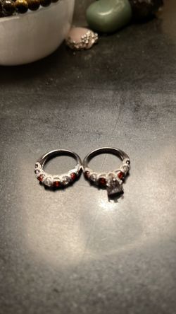 Simulated Ruby And Stainless Steel Wedding Set