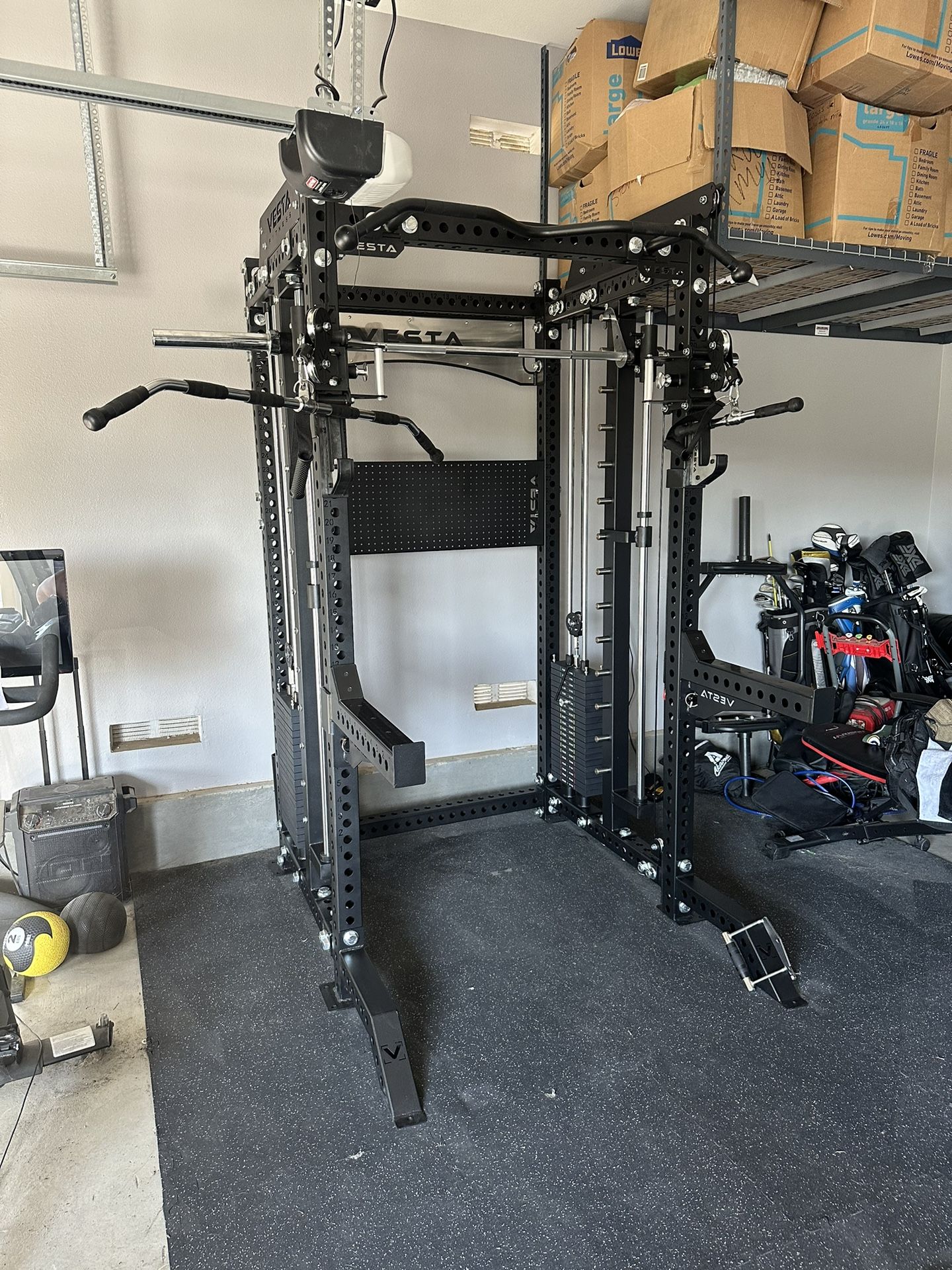 PRO SERIES Ultimate 3-1 Half Rack Functional Trainer w/Smith Machine Bar | 400lb Stack | Gym Equipment | Fitness | Commercial | Squat Rack