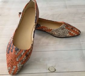 Red Woven Flats, Size 8