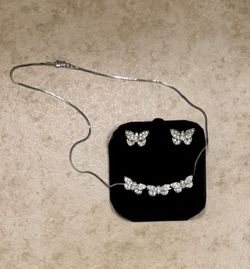 BUTTERFLY w/CZs NECKLACE (16”) & EARRINGS SET