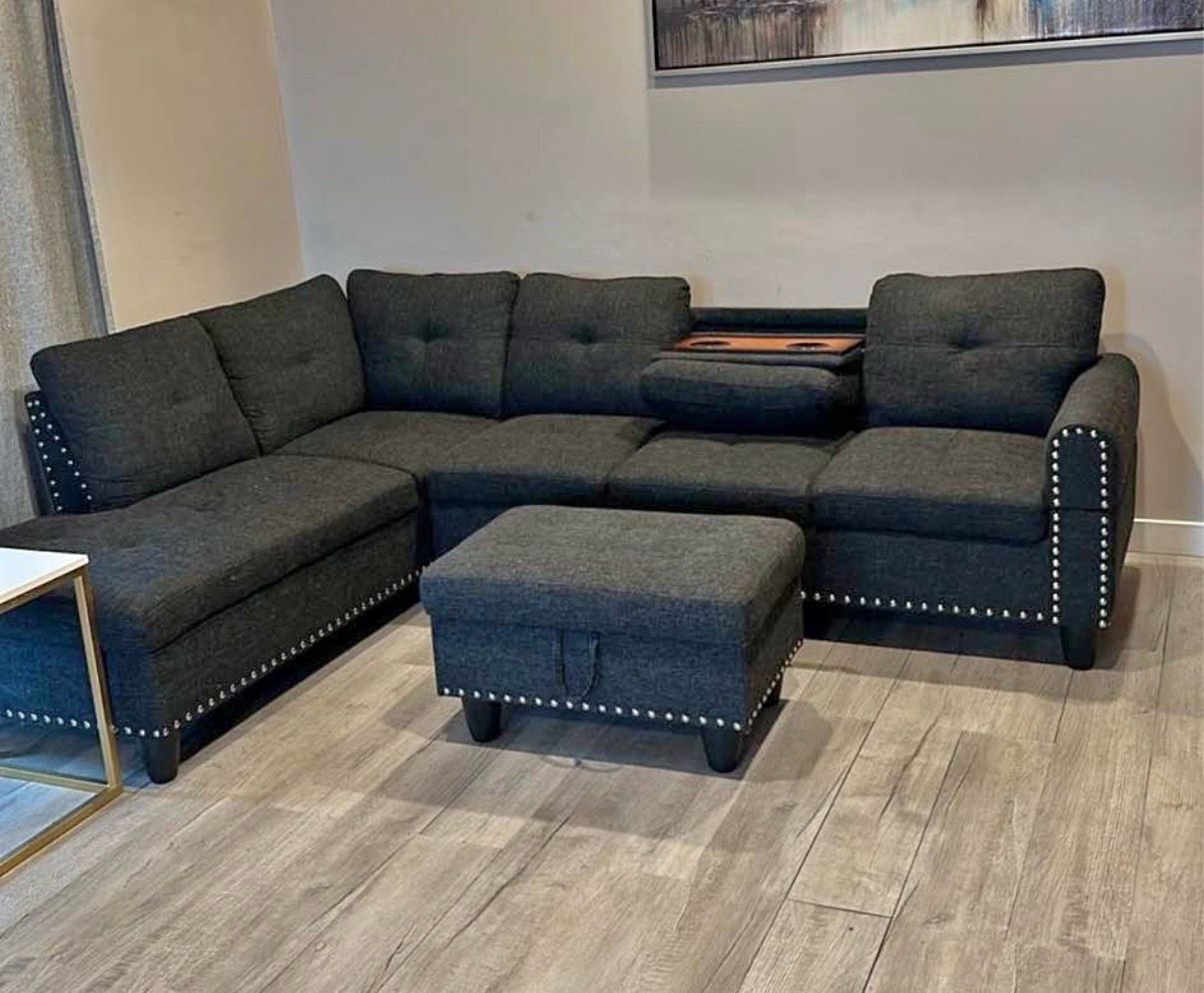 Sectional + Storage Ottoman — Delivery Available