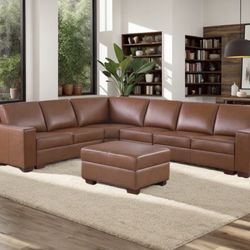 GENUINE top Grain Real Leather Sectional Couch And ottoman Over $4000 Retail 