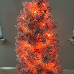4 ft Pre-lit Pink Flocked Tree