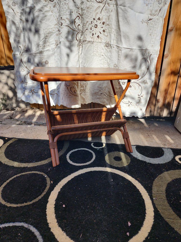 Freshly Finished Vintage End Table With Magazine Rack 