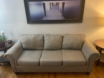 3 piece match gray fabric couch set