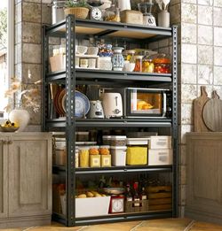 Garage Shelves, Kitchen Shelves 5-Tier Metal Storage Shelving Unit, Adjustable, Shelf for Pantry Basement, Warehouse, Durable Steel Stand Organizer, N