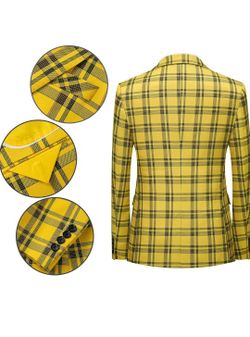 NEW! MOGU 2 Piece Suit, Pants and Blazer, Yellow & Black Plaid, Size XXL/40