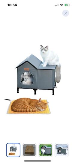 “New”Elevated outdoor    “Heated cat house w/insulated cat bed(20” x13” x16”)grey