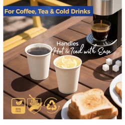 100 Pack 10 oz Disposable Paper Coffee Cups, Premium Hot Cups for Hot/Cold Beverage, Durable Thickened White Paper Cup Bulk for Party, Office, Bussine