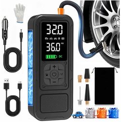 Y34 Tire Inflator Portable Air Compressor,4X Faster Inflation,6000mAh Cordless/12V DC 150PSI Air Pump with Digital Pressure Gauge for Car,Motorcycle,B