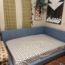 Blue Full Size Platform Bed Frame Daybed 