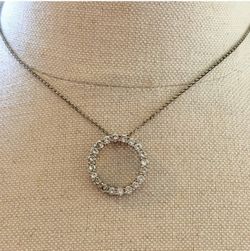 925 Italy Sterling Silver Circle Pendant Necklace with Clear CZ Eternity Halo