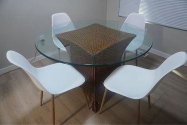 Round Glass Top Dining Table with 4 Chairs