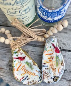 Handmade oyster shell ornaments – Virginia state/host hostess gift/dopamine decor