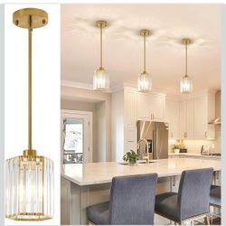 3 Pack Crystal Pendant Lights Kitchen Island, Modern Brushed Gold Kitchen Pendant Lights Over Island
