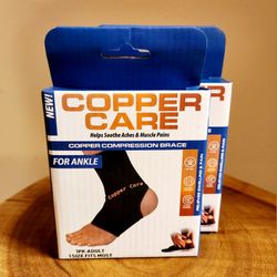 Copper Care • Compression Brace Ankle •  Circulation Swelling & Pain • 2 Pairs
