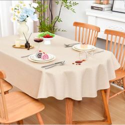 Wolkemer Oval Tablecloth 60 x 102 Inches Faux Linen Water Resistant
Farmhouse Polyester Tablecloths, Washable Wipeable Table Cover for Home, Kitchen,