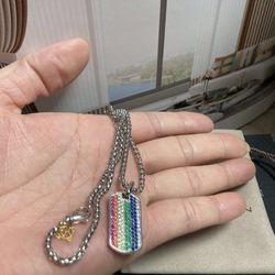 David Yurman Streamline Dog Tag Pendant Sterling Silver & Rainbow Gems L: 65cm