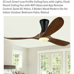 Brand New : 52 inch Smart Low Profile Ceiling Fans with Lights