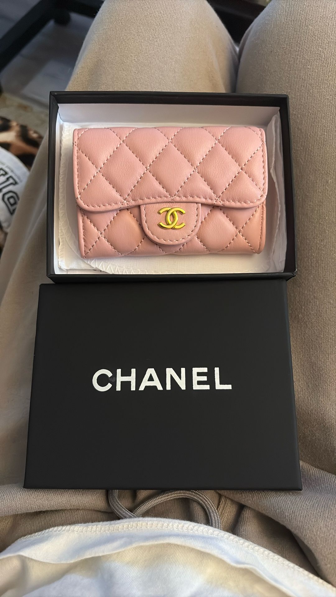 Chanel Mini Flap Wallet Coin Purse Gold And Pink