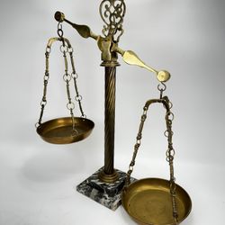 Antique Legal Scale Brass Mercantile Trade Marble Base Desk Decor Law Office