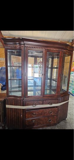 Dark Wood China Cabinet with Glass Doors