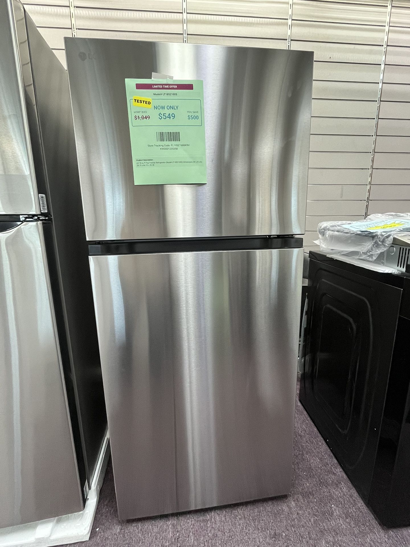 30’ Wide Top Freezer Stainless Steel Refrigerator LG New
