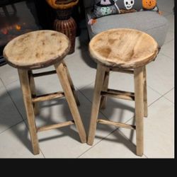 24 In High X 12 In Seat (2) Wooden Natural Stain Bar Stools