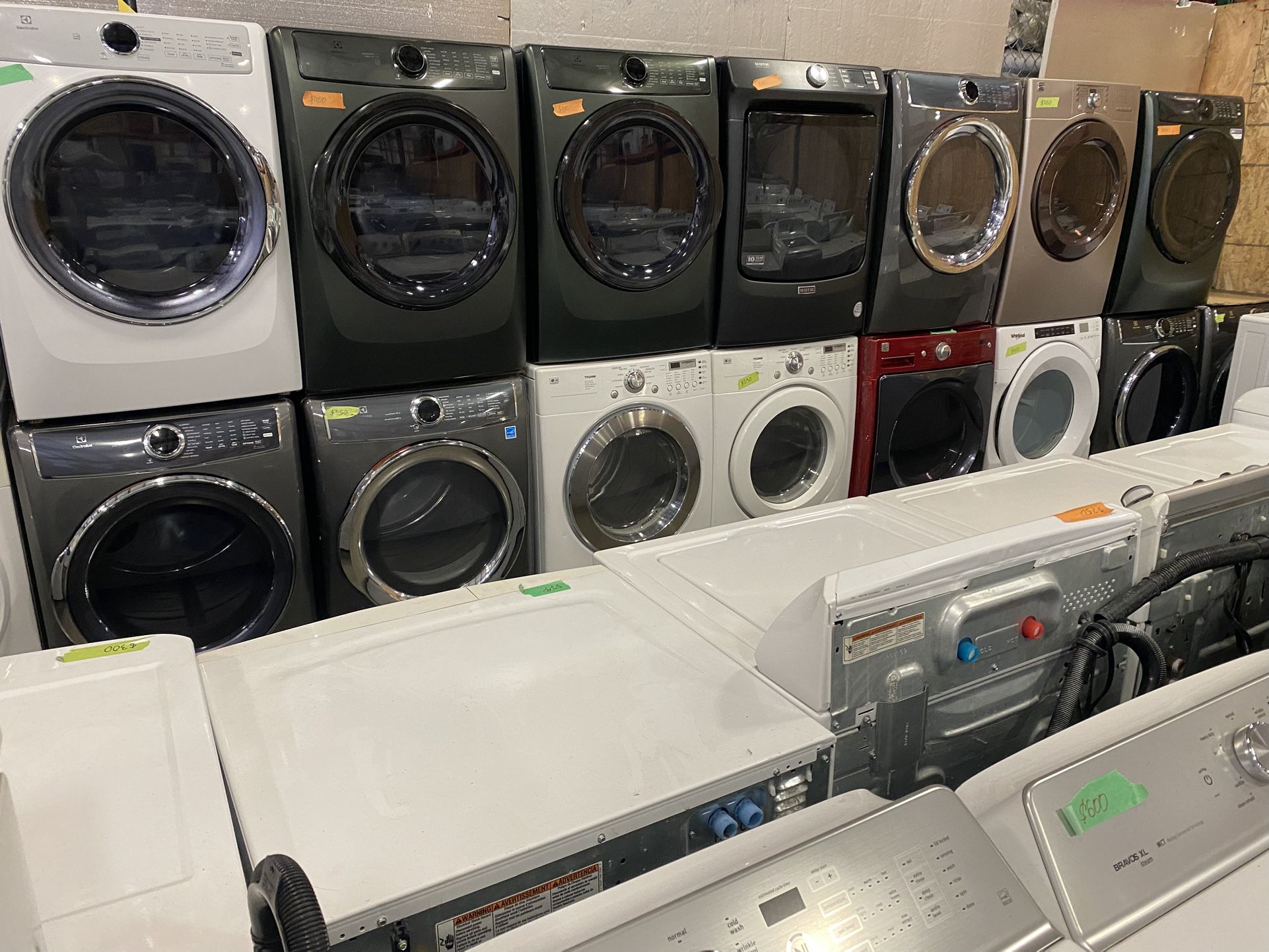 DRYERS WASHING MACHINES LAUNDRY SETS TOP FRONT LOADS GAS ELECTRIC WARRANTY ATTACHMENTS DELIVERY ETC.