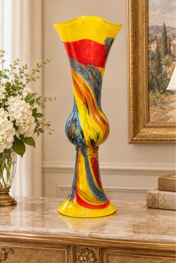 A Stunning 34” Hand-blown Studio Art Glass Floor Vase Signed by Artist 2003🌷