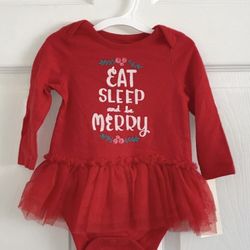 Cat & Jack “ Eat, Sleep & Be Merry” Tutu Bodysuit