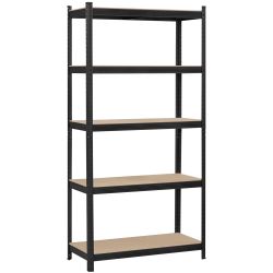 Alden Design 5-Shelf Boltless & Adjustable Steel Storage Shelf Unit, Black Black - 35.5″ L × 16″ W × 71″ H