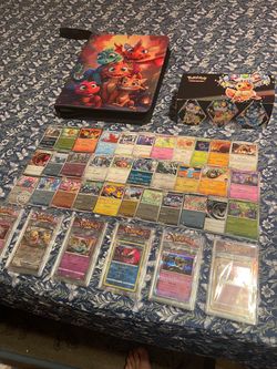 Pokémon Card Collection with Binder and Storage Box, cards in slabs are not graded