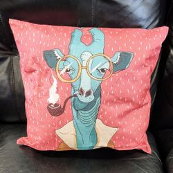 Giraffe New Pillow Cover Cartoon Glasses Giraffe Smoking with A Pipe in A Cardigan Cotton Linen Covers Home HGOD DESIGNS Decorative Throw Pillow